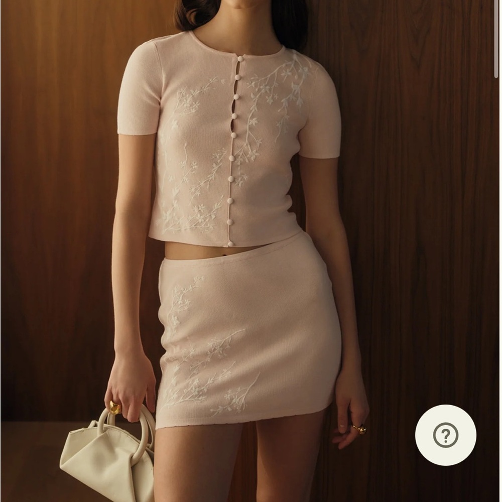 Meshki Monroe Embroidered Knit Top and Mini Skirt Set - Picture 2 of 10